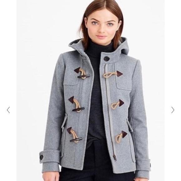 J Crew Melton Wool Jacket Size 12 Gray Hooded Car Coat With Toggle Buttons - Picture 2 of 13